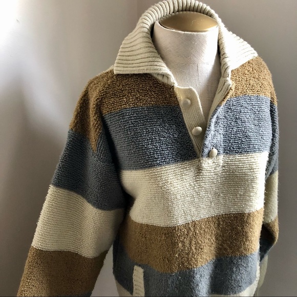 Vintage Neutral Terry Cloth Knit Striped Sweater - Picture 8 of 10